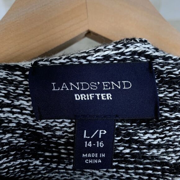 Lands End Marled Drifter Sweater Gray Black Ribbed Womens Large Petite LP 14 16 - Picture 6 of 7